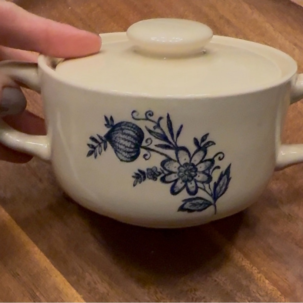 Cream Soup Bowl with Blue Floral Design